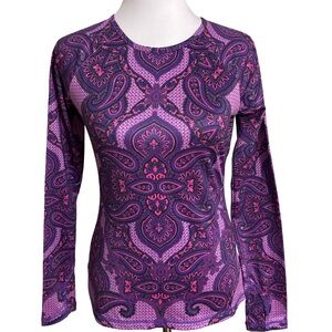 Athleta Purple Pink Paisley Fitted Long Sleeve Top